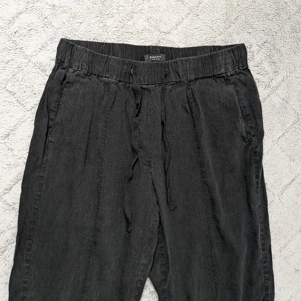 Babaton Pants Women's Large Black Linen Blend Pull On Drawstring Tapered Crop